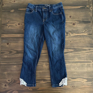 Cat & Jack Girls Super Skinny Jeans Size 10 Blue Lace Trim Cottagecore